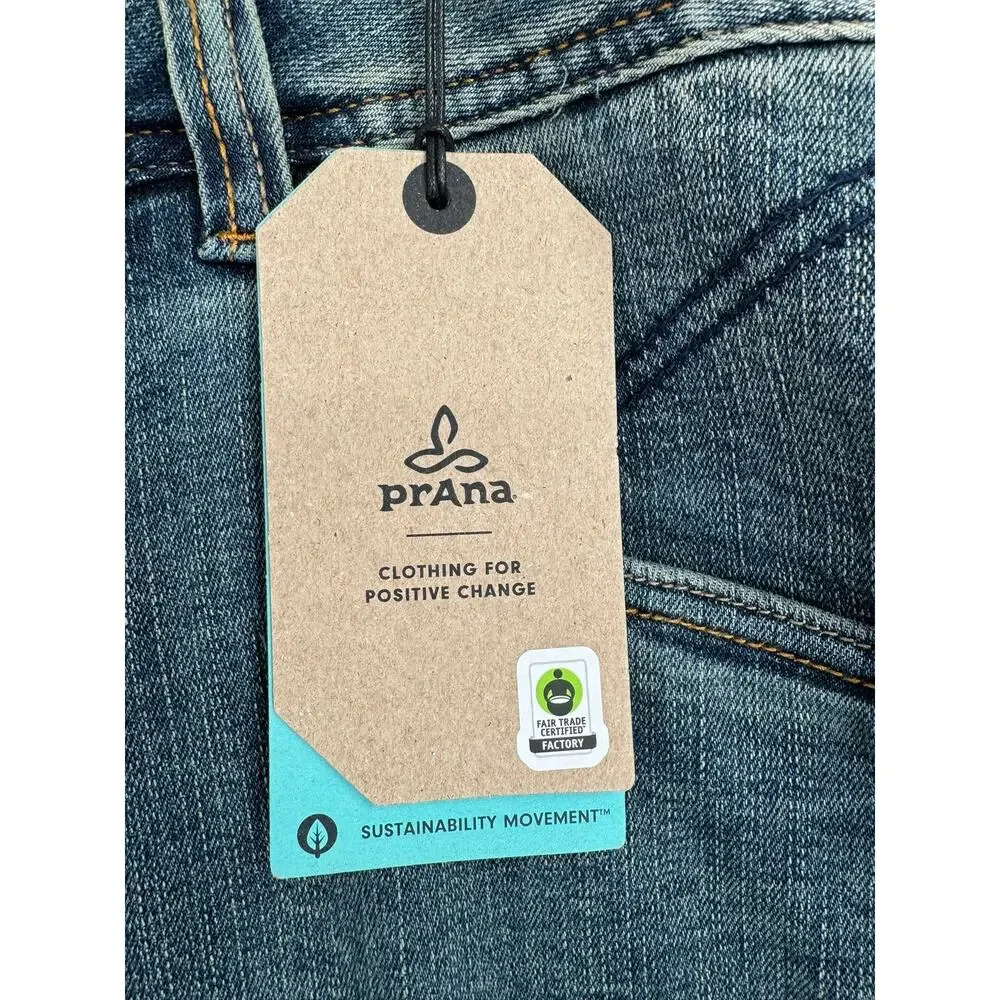 prAna Axiom Straight Leg Jeans‎ Mens 38x32 Blue Medium Wash Denim NEW